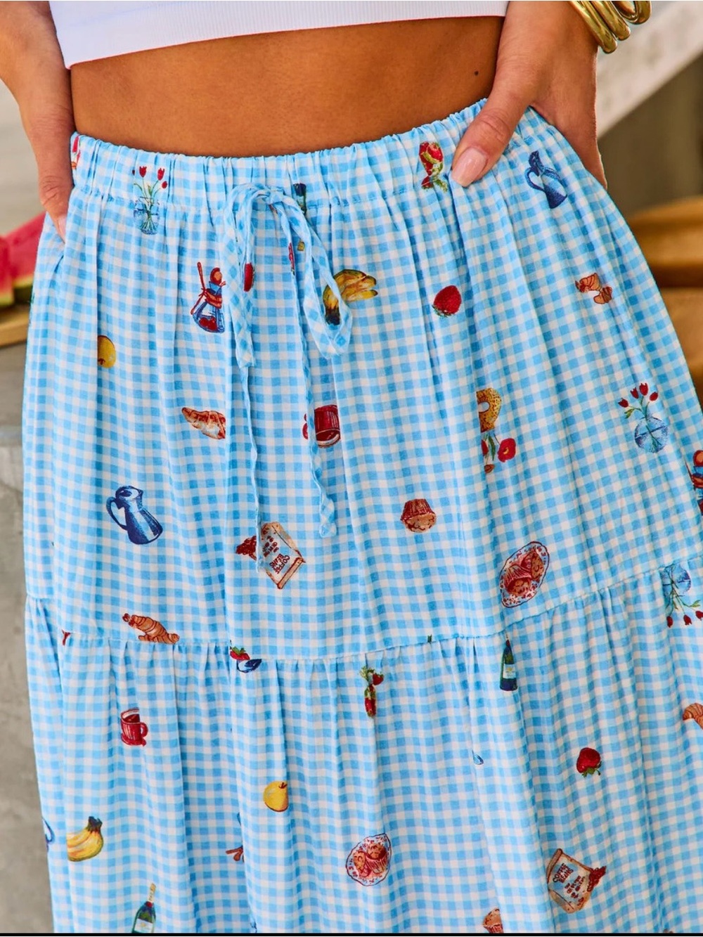 VICI Sun Pop Gingham Novelty Print Midi Skirt - Picture 4 of 5